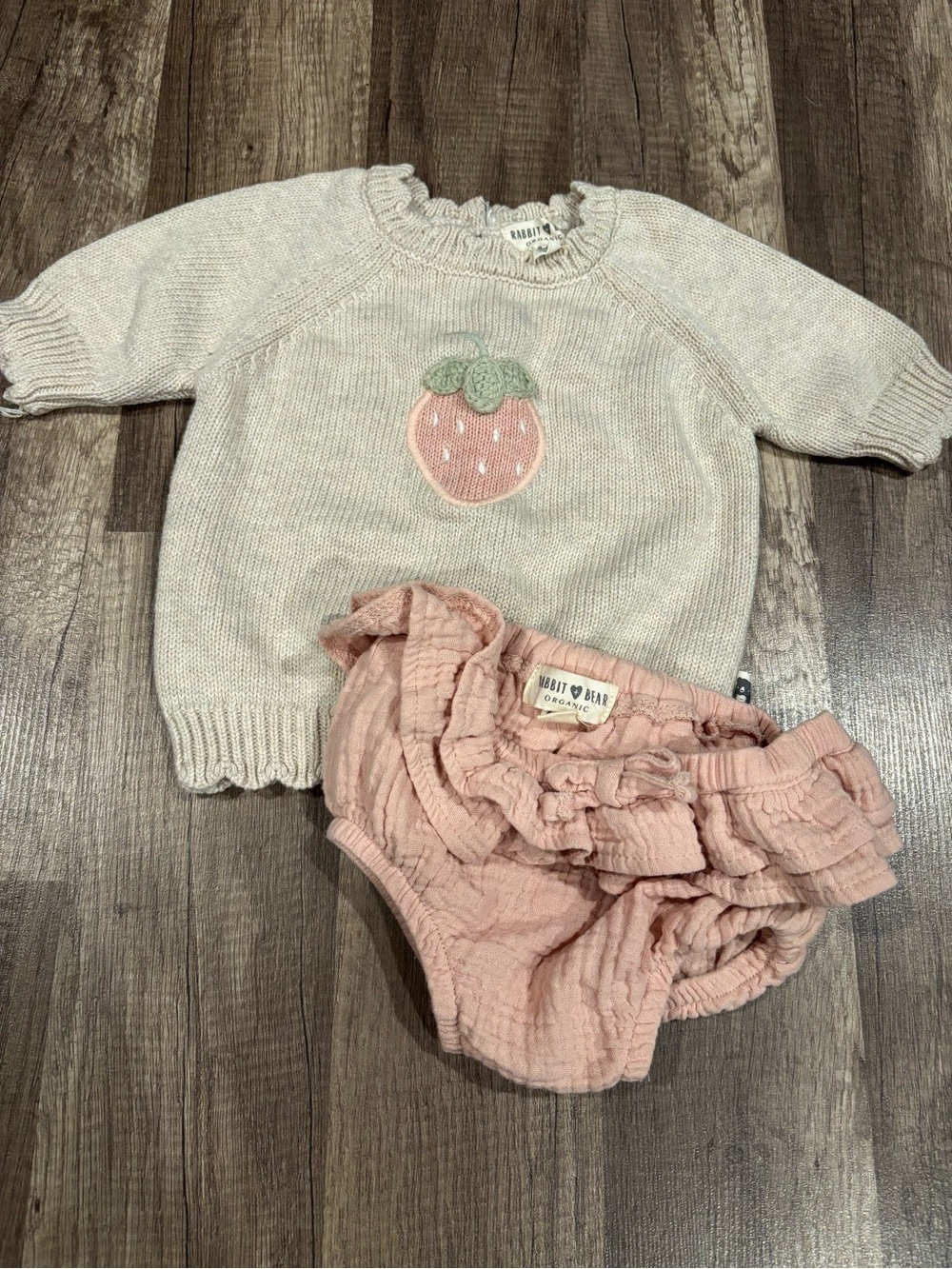 Organic Strawberry Knit Sweater with Pink Ruffle Diaper Cover